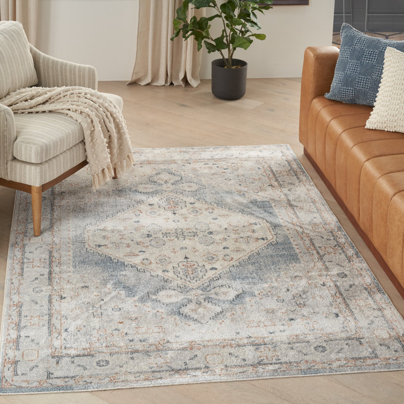 Tapis persan bleu clair lavable à la machine Probolinggo, Rectangle 5 pi 3 po x 7 pi