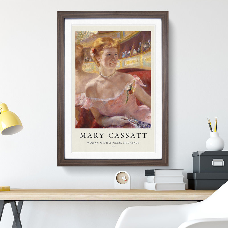 Woman with a Pearl Necklace Print by Mary Cassatt - Picture Frame Painting, Walnut, 36cm H x 27cm W x 2cm D
