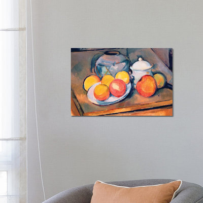Straw-covered vase, sugar bowl and apples, 1890-93 by Paul Cezanne - 1 Piece Wrapped Canvas Wall Art