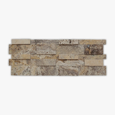 Scabos Honed 7x20 Interlocking 3-Dimensional Travertine Ledger Panel
