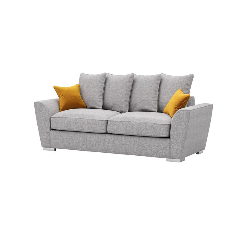Bailor 3 Seater Velvet Sofa with Loose Back Cushions (Velvet), Light Grey, Yellow Velvet