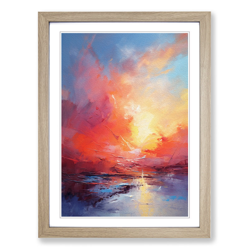 Sunset Gestural No.2 - Single Picture Frame Print on Wood, 34cm H x 25cm W x 2cm D, Oak