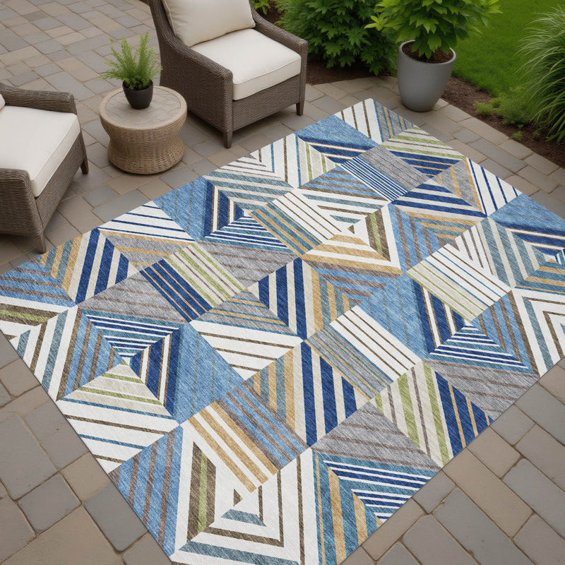 Machine Washable Indoor/Outdoor Lanphear ACN2399 Patchwork Rug, Rectangle 9' x 12'