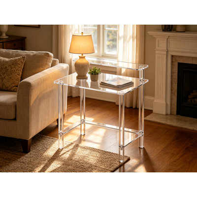 2-Tier Clear Acrylic Computer Desk with Monitor Riser, Transparent Acrylic Study Table, Modern Workstation for Home Office Bedroom Study