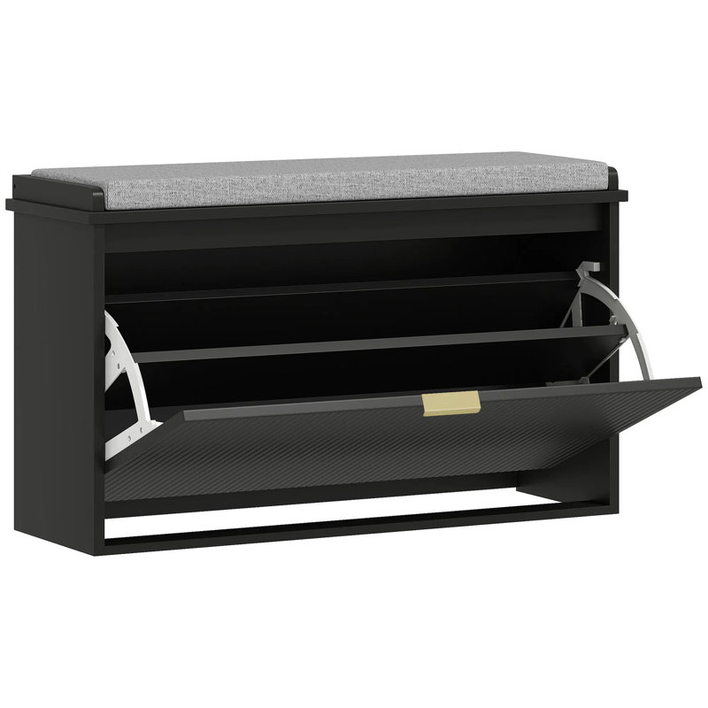 Shoe Storage Bench With Padded Seat Cushion & Flip‑drawer, Space‑saving Beadboard Design For Hallway Bedroom Mudroom Organizer