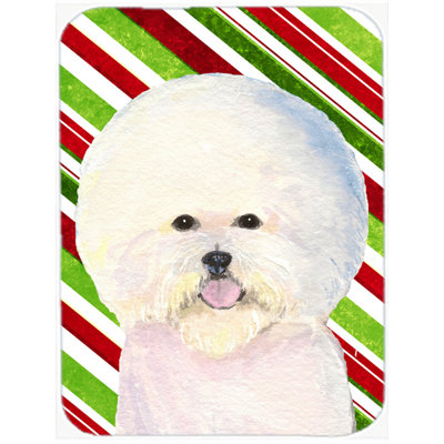 The Holiday Aisle® Bichon Frise Candy Cane Holiday Christmas Glass Cutting Board
