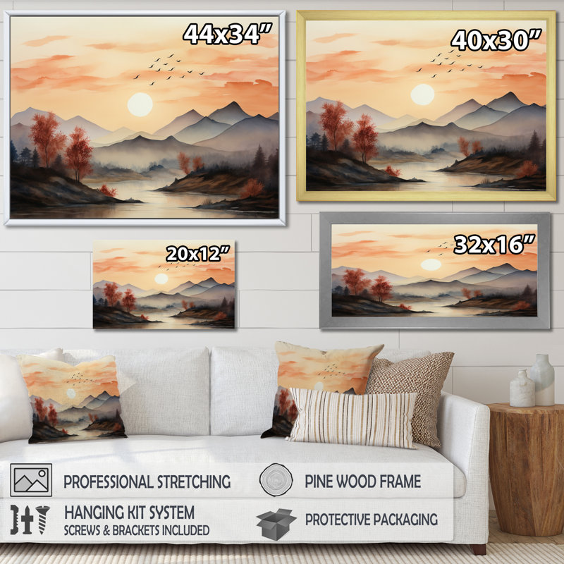 Afrique, Serengeti, coucher de soleil II - Art africain, art mural, H 16 po x l 32 po x P 1 po, Cadre flottant noir