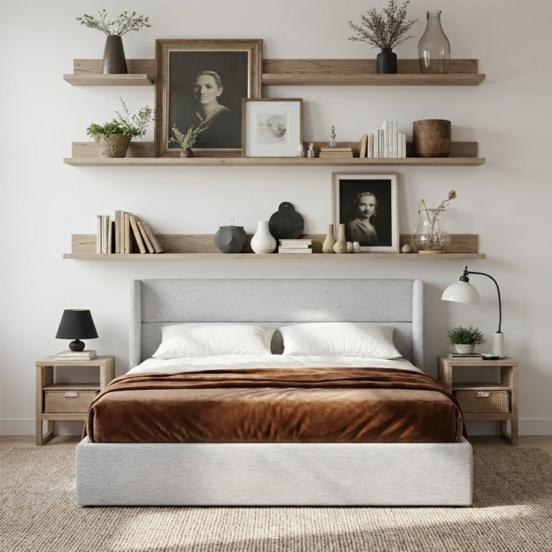 Lit plateforme tapissier avec rangement Gaillarde, Très grand, Blanc grisâtre