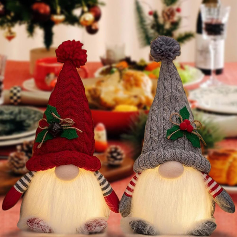 2 pièces illuminent les gnomes de Noël illuminant les gnomes de Noël en peluche des poupées de père Noël scandinaves (gris)