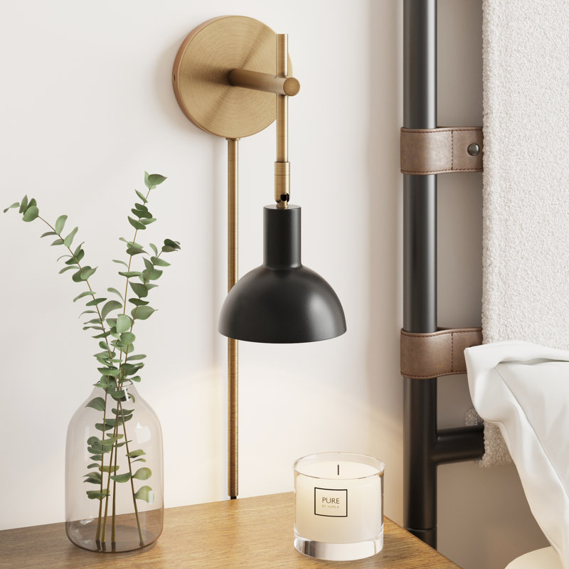 1 - Light Dimmable Plug-in Armed Sconce, Brass