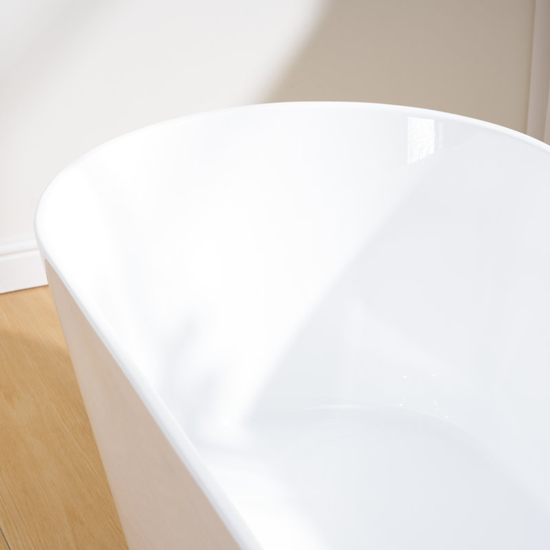 60'' W,69 GALLONS Freestanding Acrylic Soaking  Bathtub With Drain And Overflow Holes