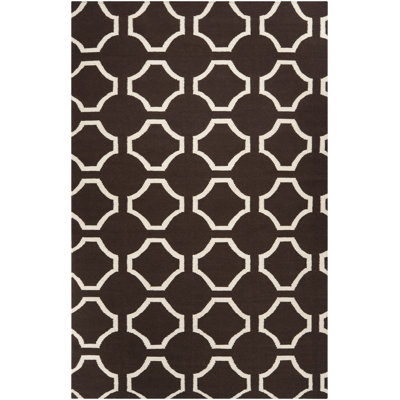 Tapis chocolat / ivoire en laine tissé à la main à motif géométrique Irving Place