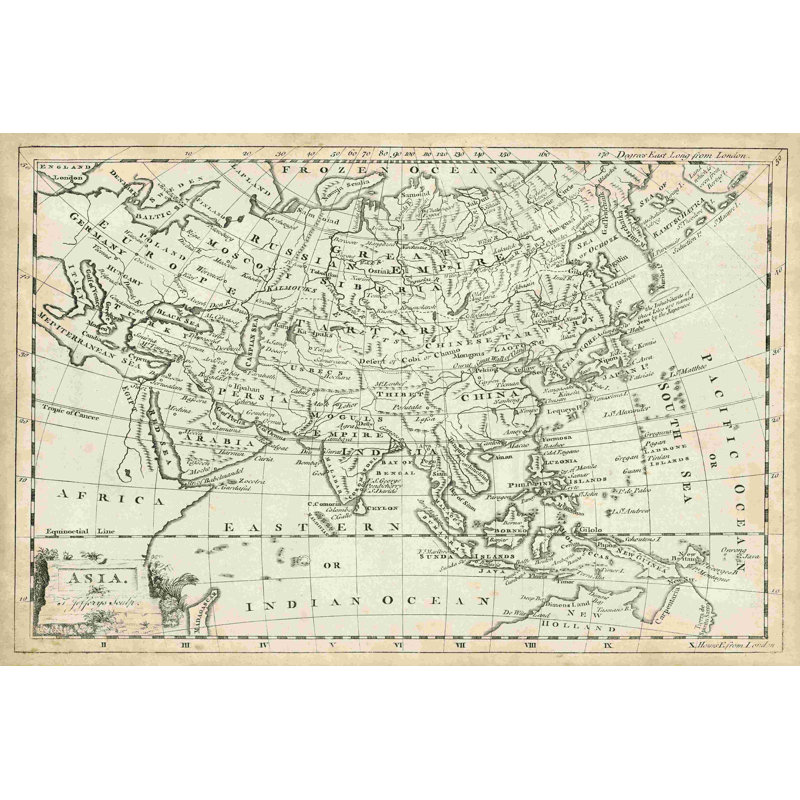 Carte de l’Asie, H 8 po x l 12 po