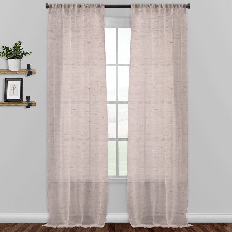 Panneau de rideau transparent en lin Devasya, L 52 po x L 84 po, Rougir