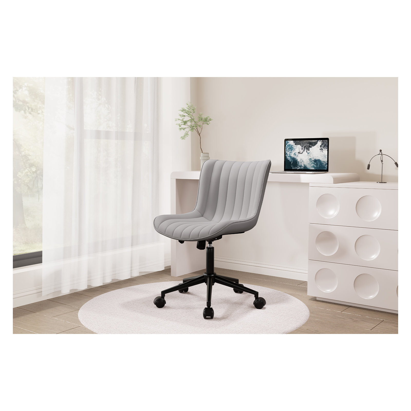 Brionni Leather Swivel Task Chair with Casters, Gray Seat/ Black Frame