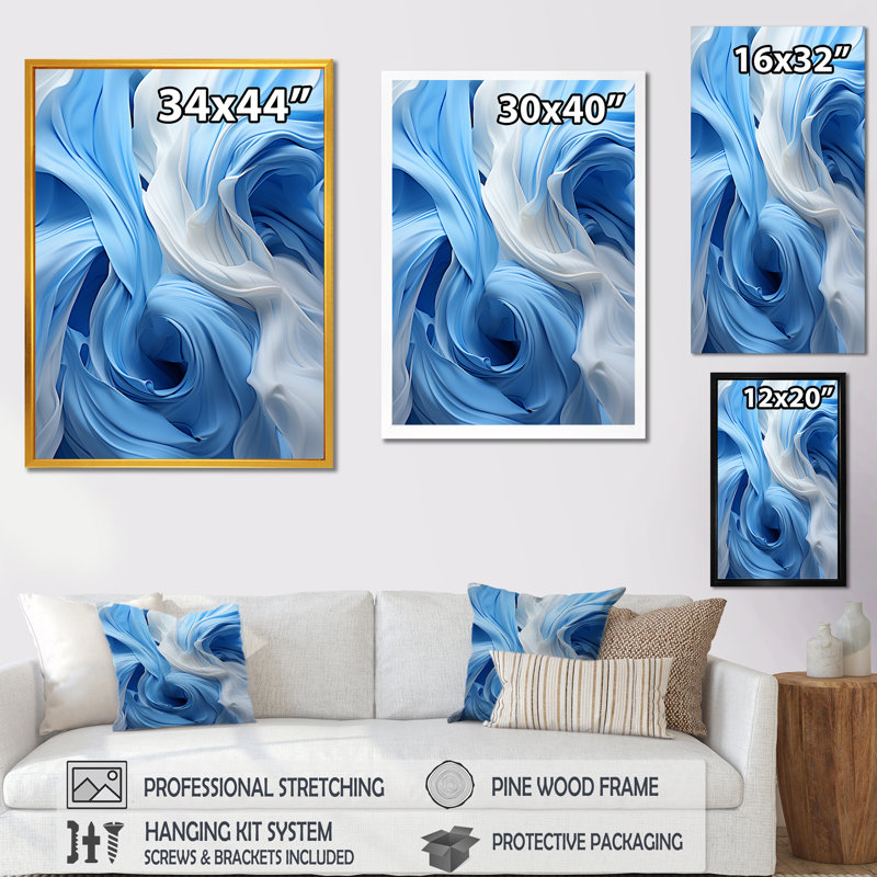 «Blue and White Abstract Spiral Cyclone Tranquility - Abstract Spirals», art mural, H 40 po x l 30 po x P 1,5 po