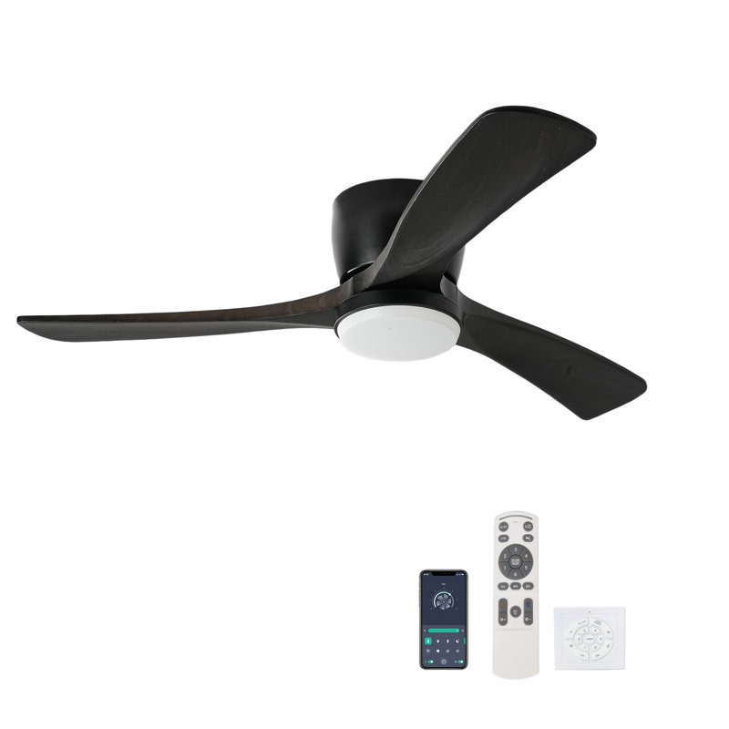 Ventilateur de plafond en bois massif 42 "avec plafonnier encastré, moteur à courant continu, Noir, Noir
