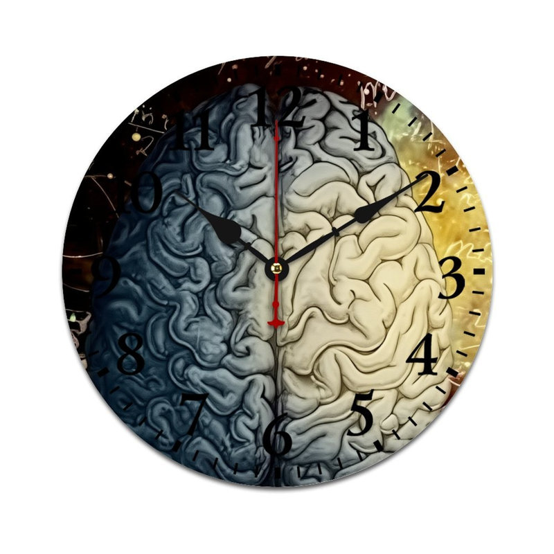 12 x 12 Inch Brain Art Round Clock Wall Decor for Office Study