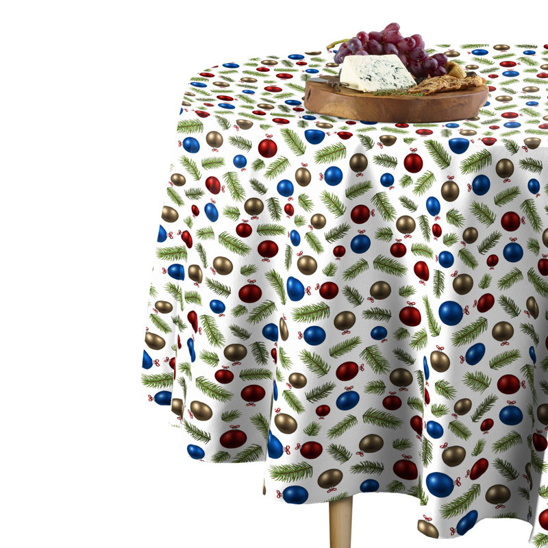 Kirkpatrick Christmas Glass Ornaments Round Tablecloth, 60" W x 60" L