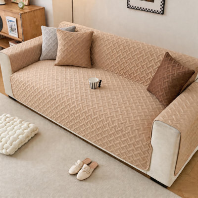 3-Piece Soft Velvety Non-Slip Sofa Cushion Cover Set with Separate Arm Covers