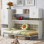 Lit escamotable simple avec bureau intégré, garde-robe, tablettes ouvertes et tiroirs de rangement, blanc