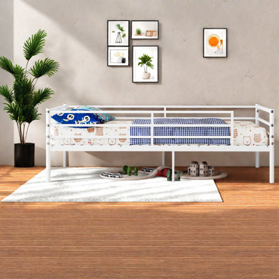 Lits compacts avec rangement, structure en métal blanc, chambre à coucher compacte moderne