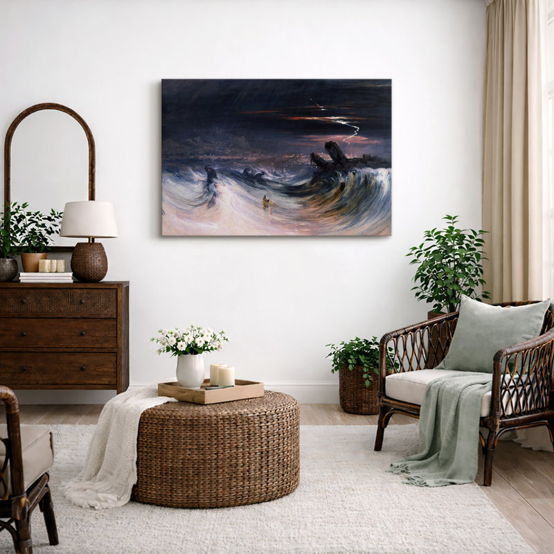 «Stormy Sea and Lightning Dramatic Ocean», images de salon, impression sur toile encadrée, impression numérique.