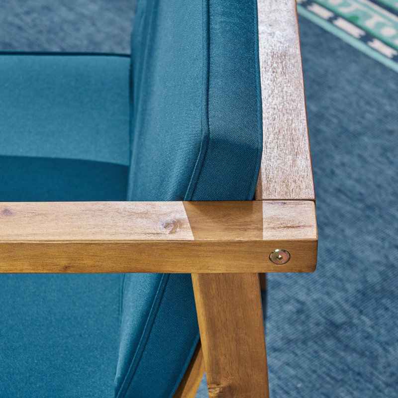 Adalhard Acacia Outdoor Lounge Chair, Teak Frame/Dark Teal Cushion