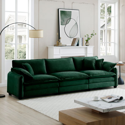 Mid-Century Modern 3-Seater Sectional Sofa with 2 Arm Pillows and 3 Throw Pillows, Corduroy Fabric