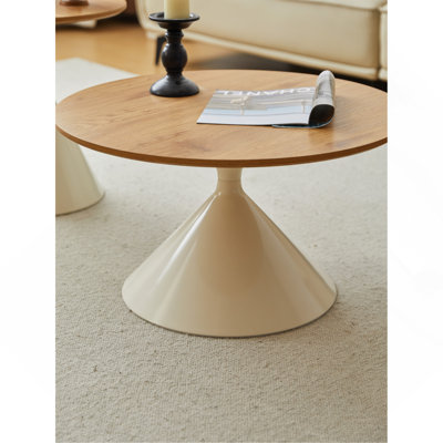 Table basse ronde blanche et bois