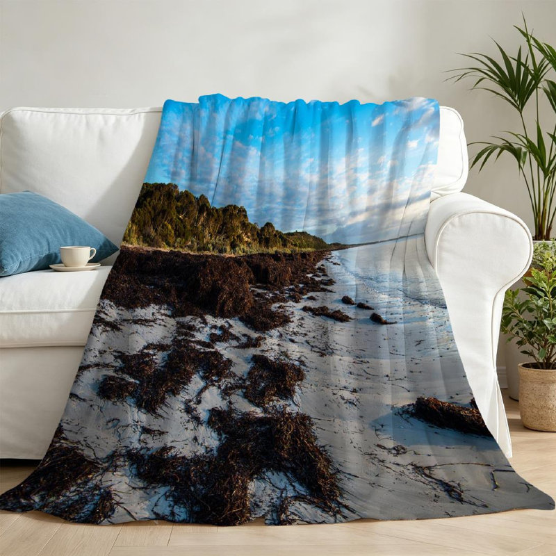 Jeté en flanelle bleue ultra douce, imprimé côte simple Kangaroo Island, Throw 50" x 60"