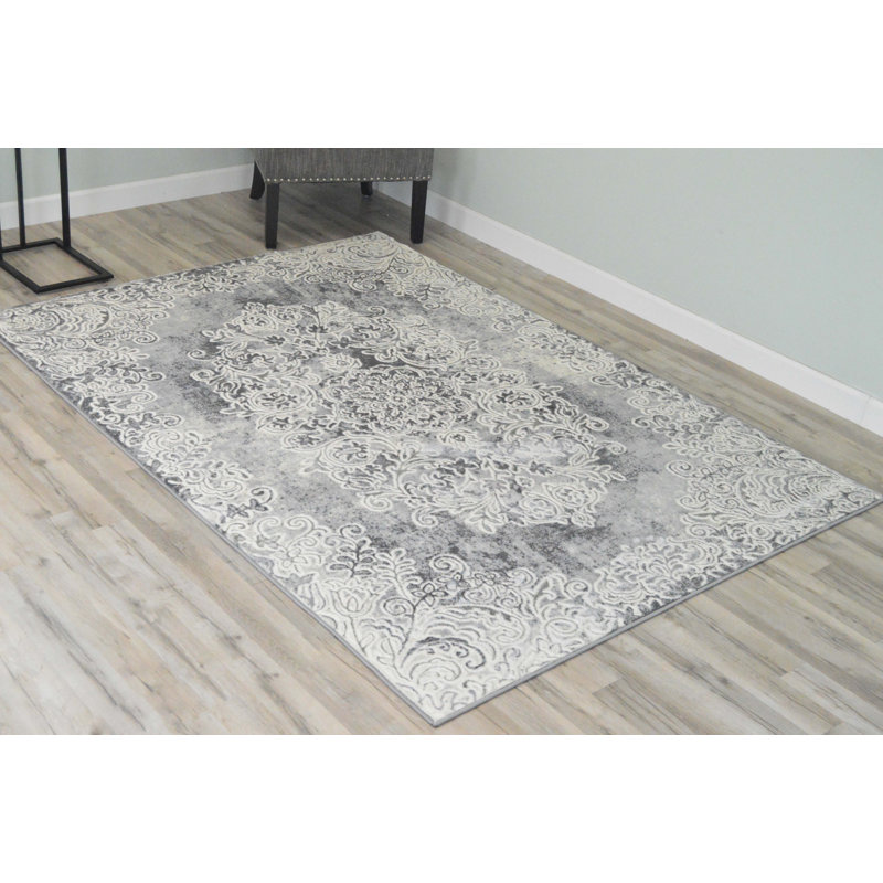 Tapis gris tissé à la machine Mullett, Rectangle 5 pi 3 po x 7 pi 6 po