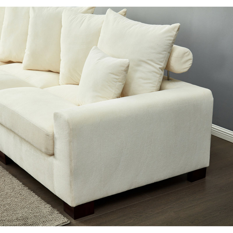 Modular With Corduroy Fabric, 5 Seater Oversized L & U Shape, High Foam Cushion, Pillows, Relaxing Seating, Easy Assembly For Living Area Upholstered Sectional , Ultra Comfort Padding, Thick ,