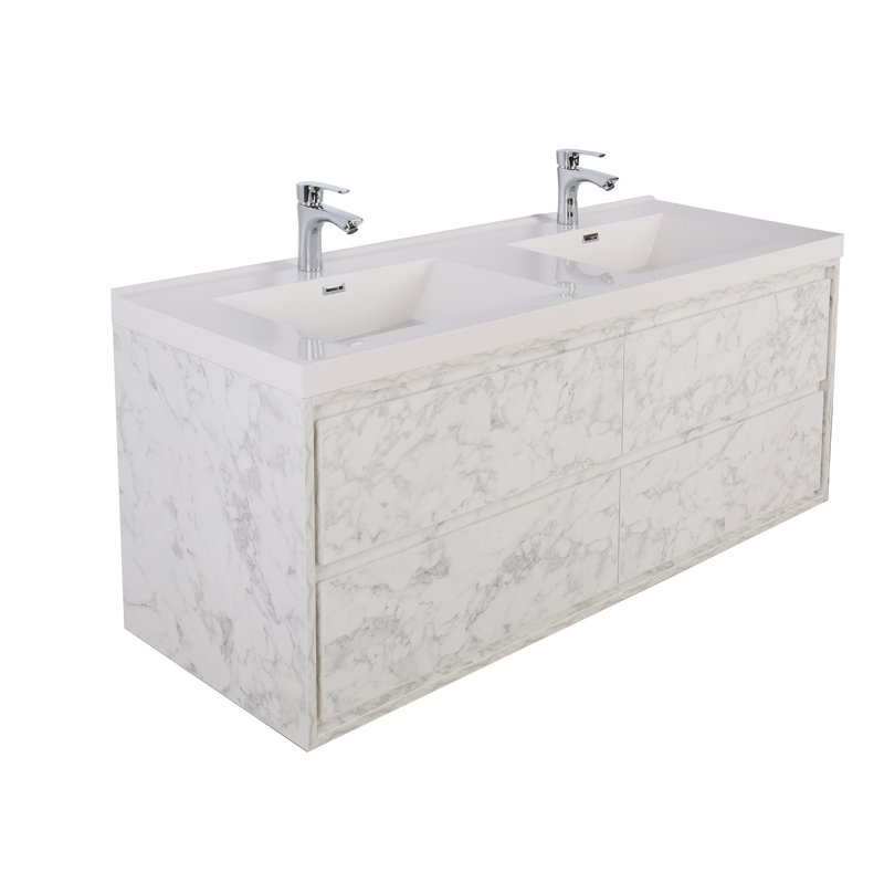 Azden 59.5" Wall-Mounted Double Bathroom Vanity Set, Marble White