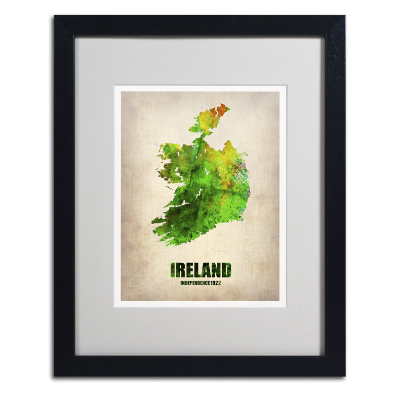 « ireland aquarelle map », impression encadrée sur toile, H 20 po x l 16 po x P 0,5 po, Noir