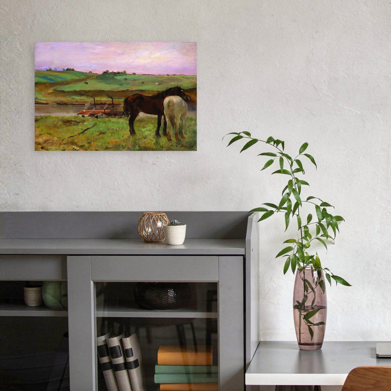 Chevaux dans un pré, 1871, cheval rustique moderne classique, impression d'art mural nature, H 12 po x l 18 po