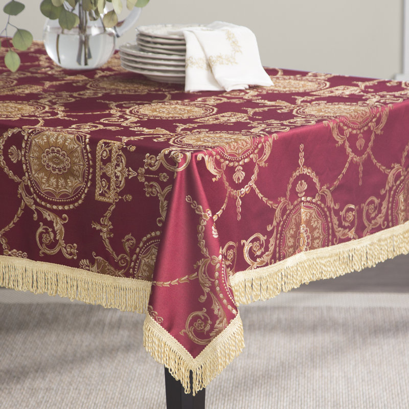 Bloch Floral Tablecloth, 119" W Round, Beige