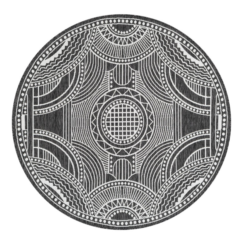 Tapis d'extérieur traditionnel intérieur / extérieur, Rond 6 pi 1 po