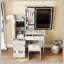 Ensemble de coiffeuse avec miroir coulissant éclairé, coiffeuse à maquillage avec 4 tiroirs et 9 espaces de rangement, compartiments cachés et tabouret rembourré, mobilier de beauté blanc pour la chambre à coucher