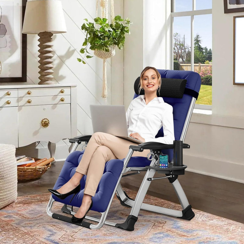 Chaise de camping pliante avec coussin, Bleu