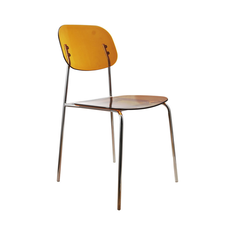 Chaise de salle à manger transparente avec pieds en métal, Orange