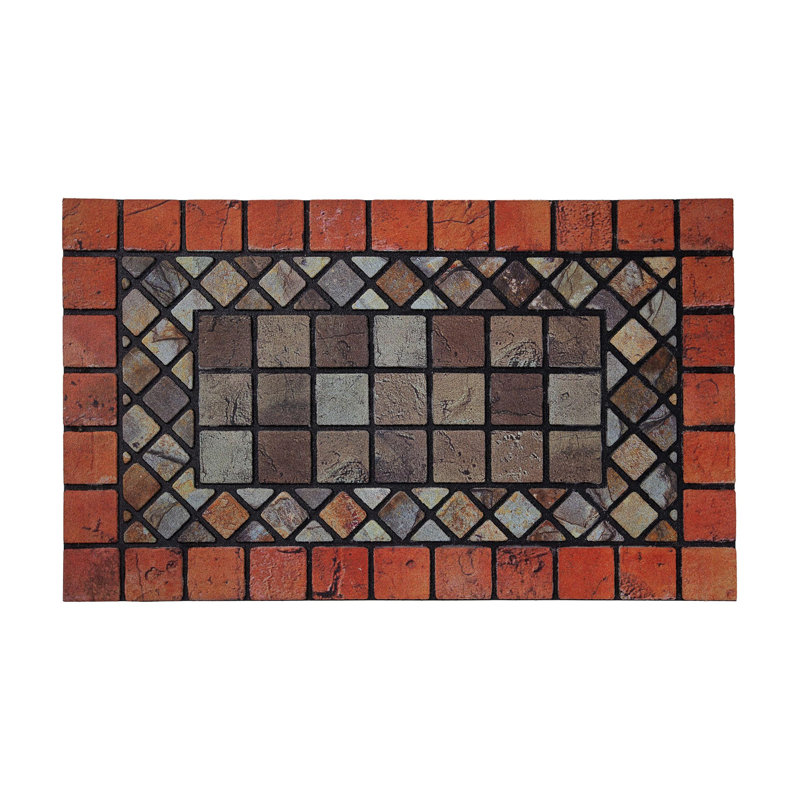 Recycled Rubber Elegant Tile Doormat, Red Border