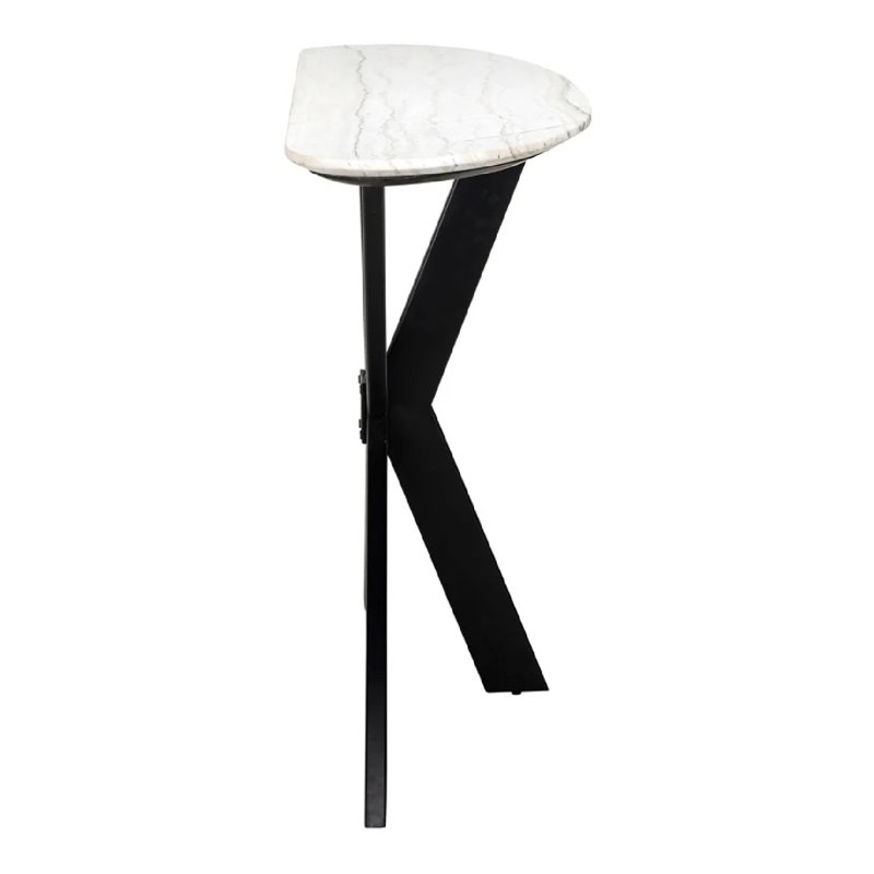 White Marble and Black Iron Cross Leg Console Table