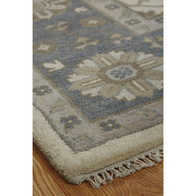 Tapis oriental en laine noué à la main jaune / bleu, Rectangle 8 pi x 10 pi