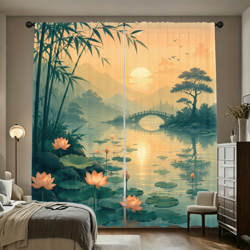 2 PCS Serene Bamboo Lotus Pond, L 42 po x H 63 po x 2 pièces