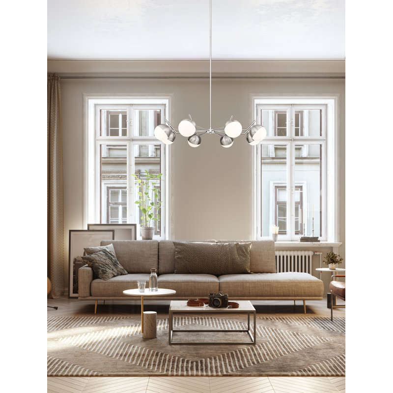 Lustre 8 lumières Trombetta en noir mat, Nickel brossé