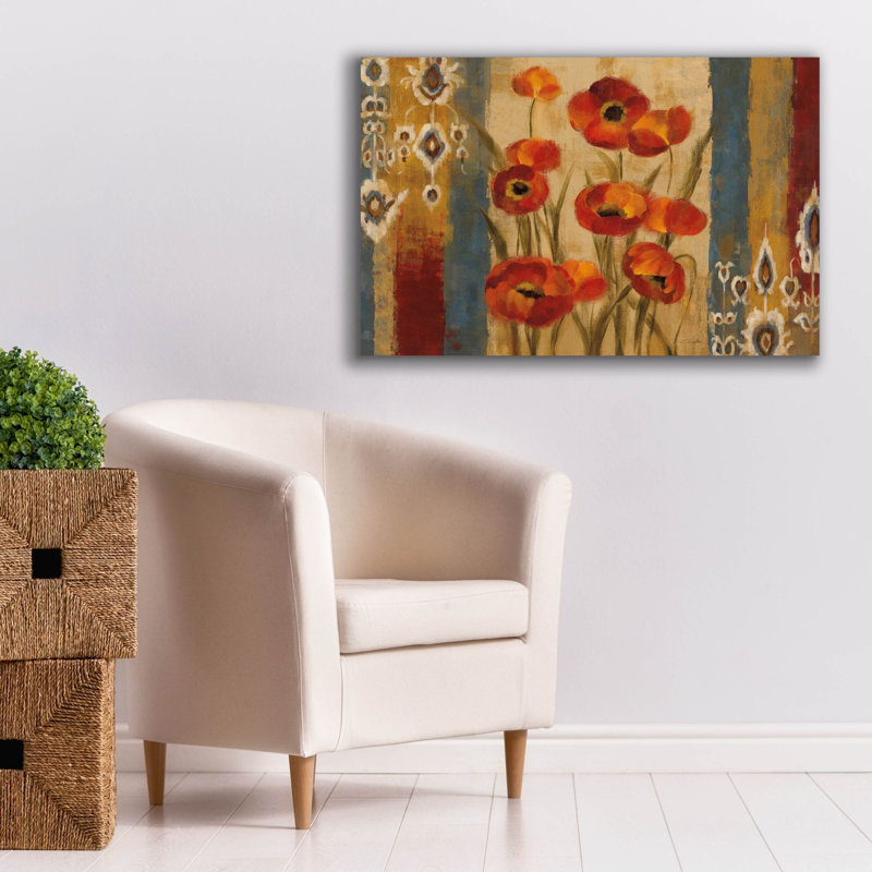 «Ikat Floral Tapisserie» par Silvia Vassileva, art mural sur toile, H 26 po x l 40 po x P 1,5 po