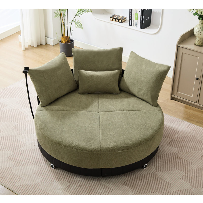 Fauteuil pivotant surdimensionné avec rotation à 360 °, tissu, coussin lombaire inclus Chaise ronde de 53,96 po, revêtement, 3 coussins pour plus de confort