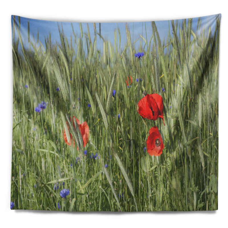 Tapisserie paysage rural avec pop-rouge, H 32 po x l 39 po