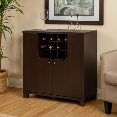 Armoire à vin, support à vin pour 12 bouteilles, 6 cintres en verre, brun cacao
